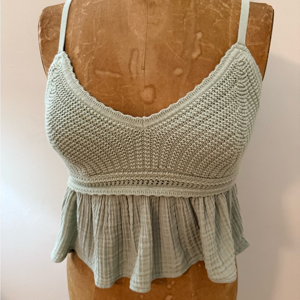 Hollister Light Green Textured Knit Top